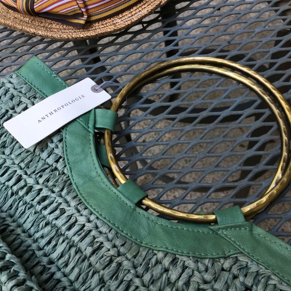 ANTHROPOLOGIE Round Brass Handle Tote Bag NWT - Picture 3 of 8